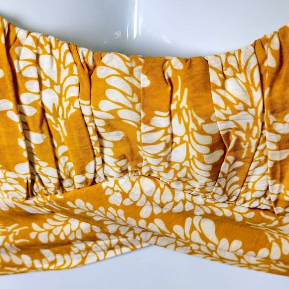 SELFIE LESLIE Linka Ruched Cropped Top / Ruffle Skirt Set Leaf Print Yellow Sz M - Picture 6 of 16